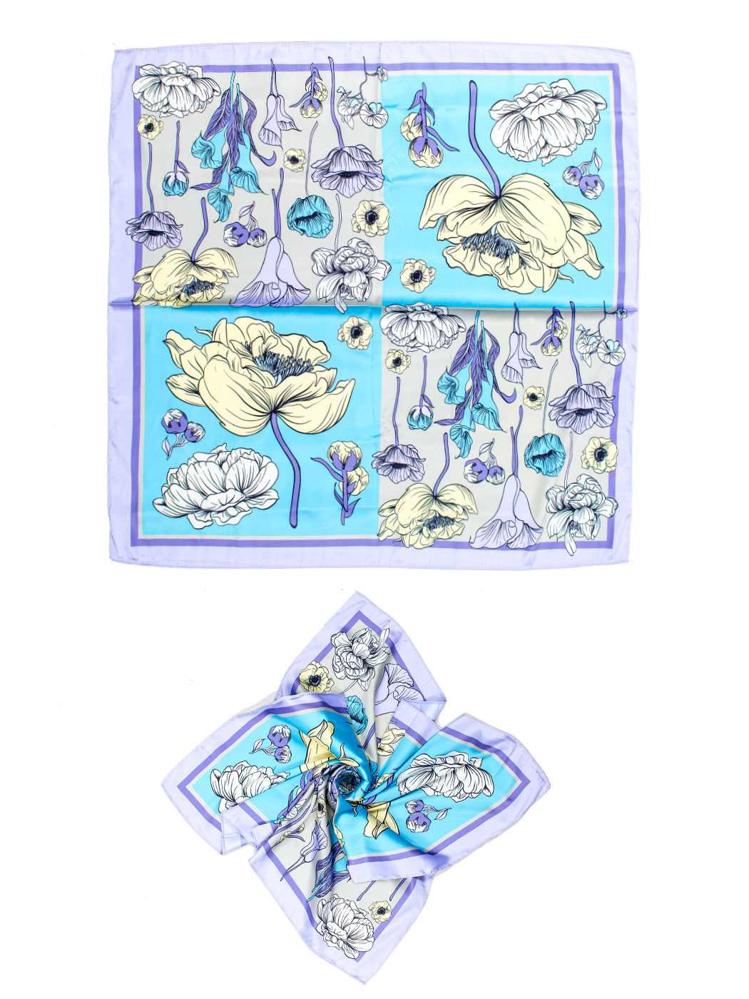 FOULARD STAMPA MULTIFLOWER, 70X70  - LILAC